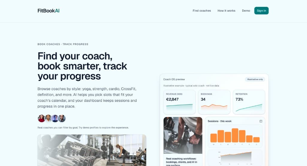FitBook AI marketing landing page