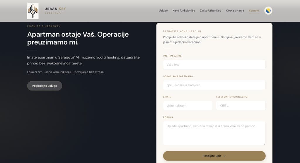 UrbanKey Sarajevo contact and consultation form